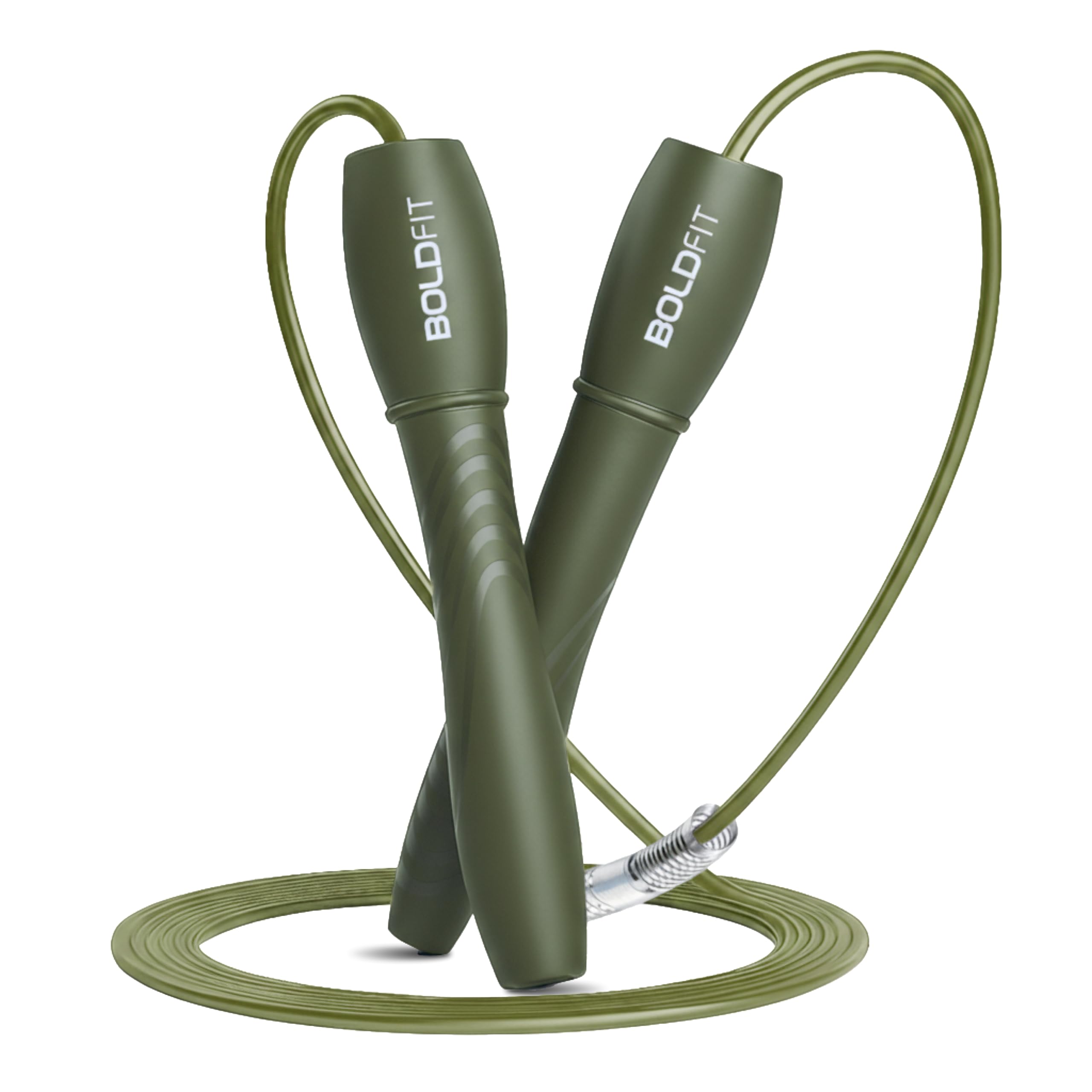 Boldfit Skipping Rope for Men and Women Jumping Rope With Adjustable Height Speed Skipping Rope for Exercise, Gym, Sports Fitness Adjustable Jump Rope Army Green Light-Dark Green