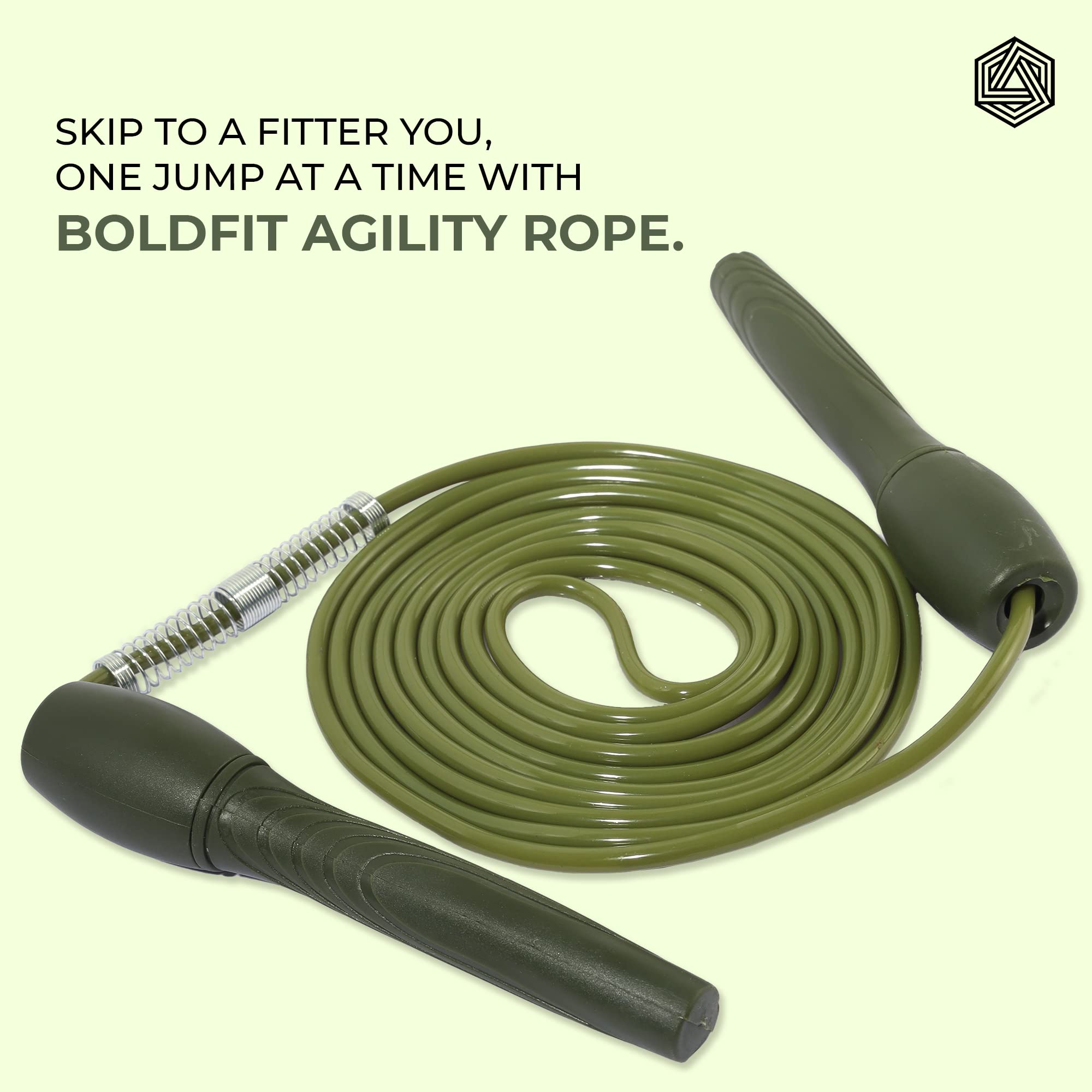 Boldfit Skipping Rope for Men and Women Jumping Rope With Adjustable Height Speed Skipping Rope for Exercise, Gym, Sports Fitness Adjustable Jump Rope Army Green Light-Dark Green
