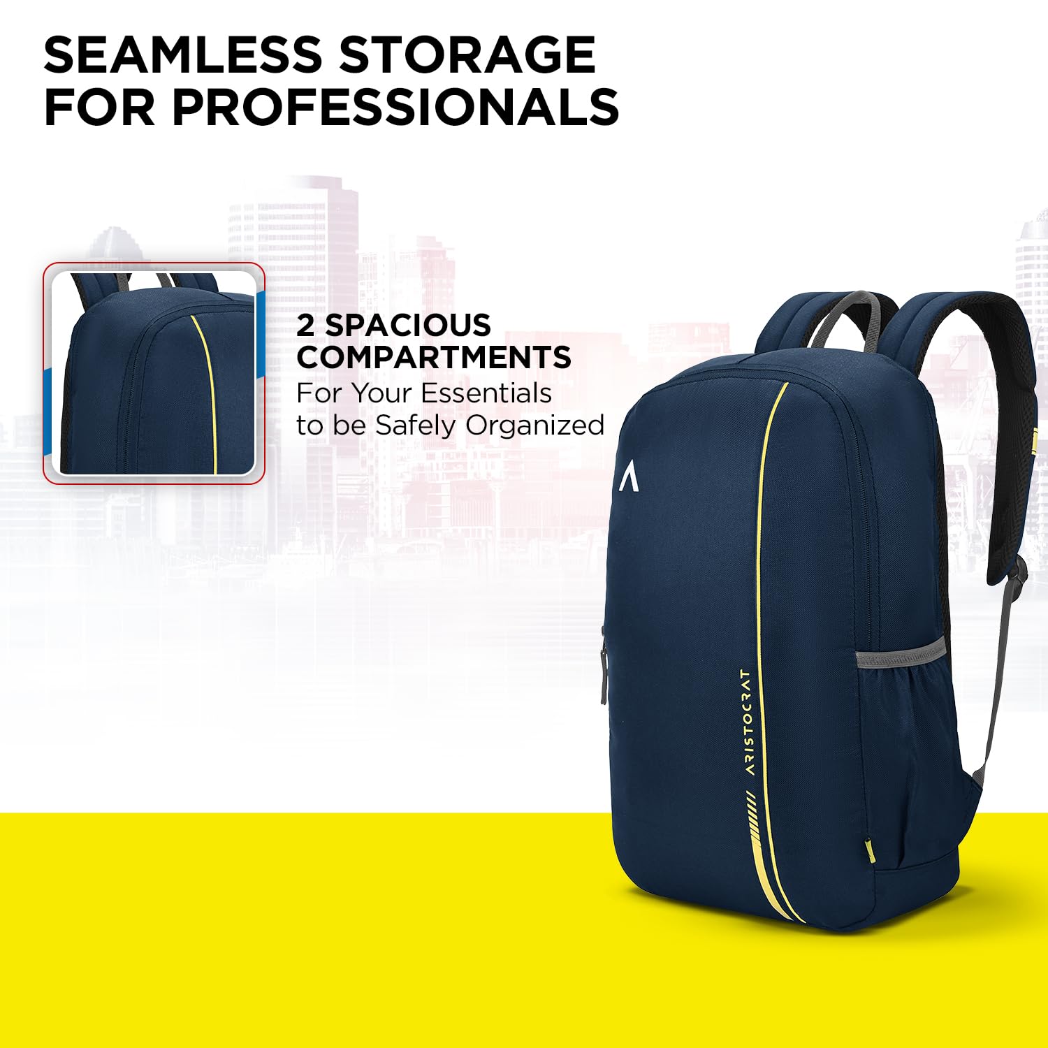 Nova 15L Laptop Backpack for Men & Women with Bottle Pocket | Padded Shoulder Straps, Multi Compartments | Travel & College Bag | Dark Blue