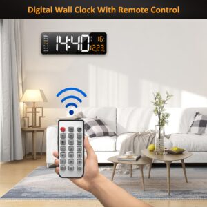 PiKaPiKaP Digital Wall Clock, 16" Large Digital Clock with Time Date Temp Week, Timer, 12/24Hr, Auto-Dimming, Remote Control for Living Room/Classroom/Gym/Church/Store/Garage (Orange)