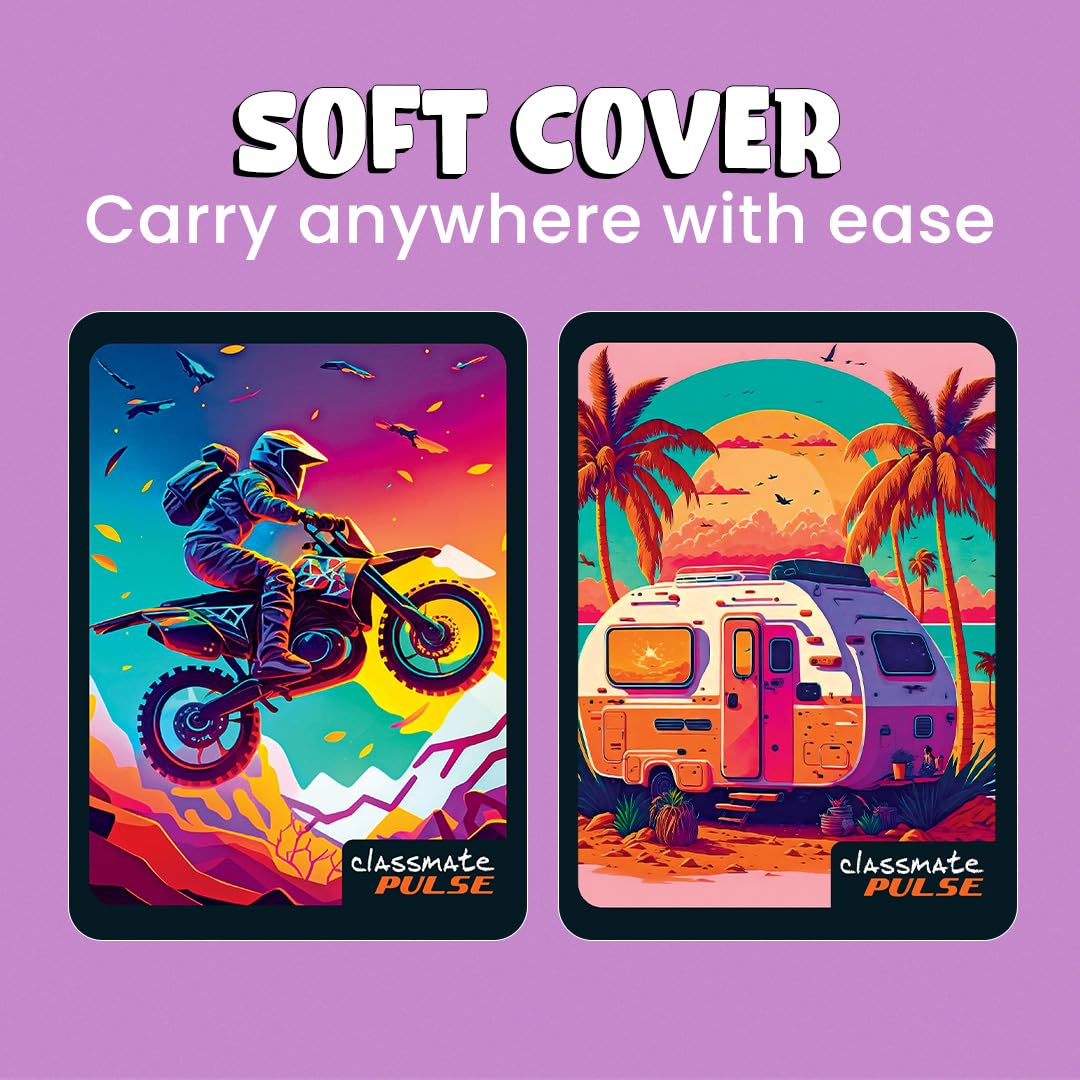 Classmate Pulse Single Subject Spiral Notebook - Pack of 4 | Unruled | 200 Pages | 24.0cm x 18.0cm | Attractive Cover Designs | Soft Cover |Notebooks for College Students