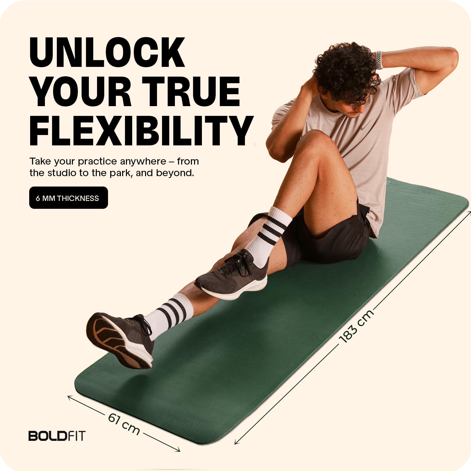 Boldfit Yoga Mats For Kids, Women and Men Exercise For Home, Gym Mat Anti Slip, 6Mm - Eva, Green