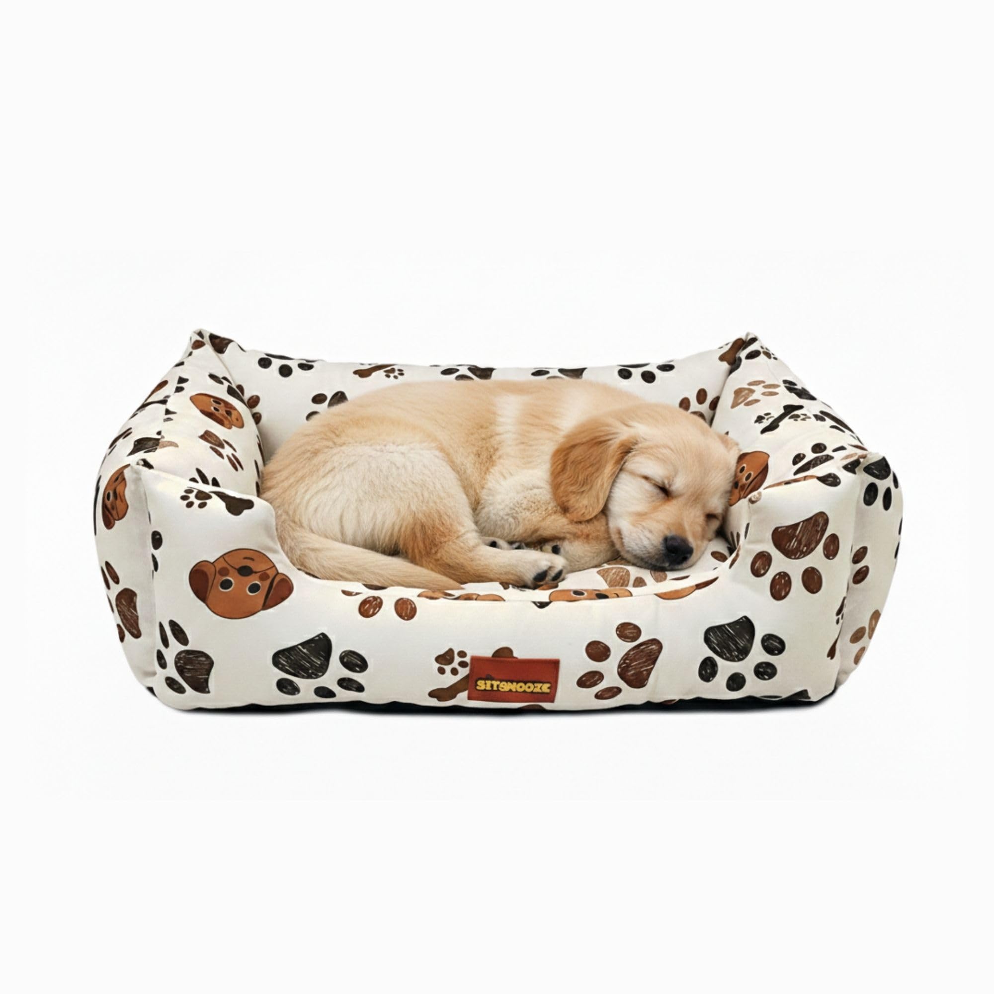 SITSNOOZE XXXL Dog Bed (45kg+) for Tibetan Mastiff, Saint Bernard, Bully Kutta - Giant Orthopedic Washable Mattress, Heavy Duty Calming Sofa Lounger, Waterproof Cushion (Beige Printed, XXXL)