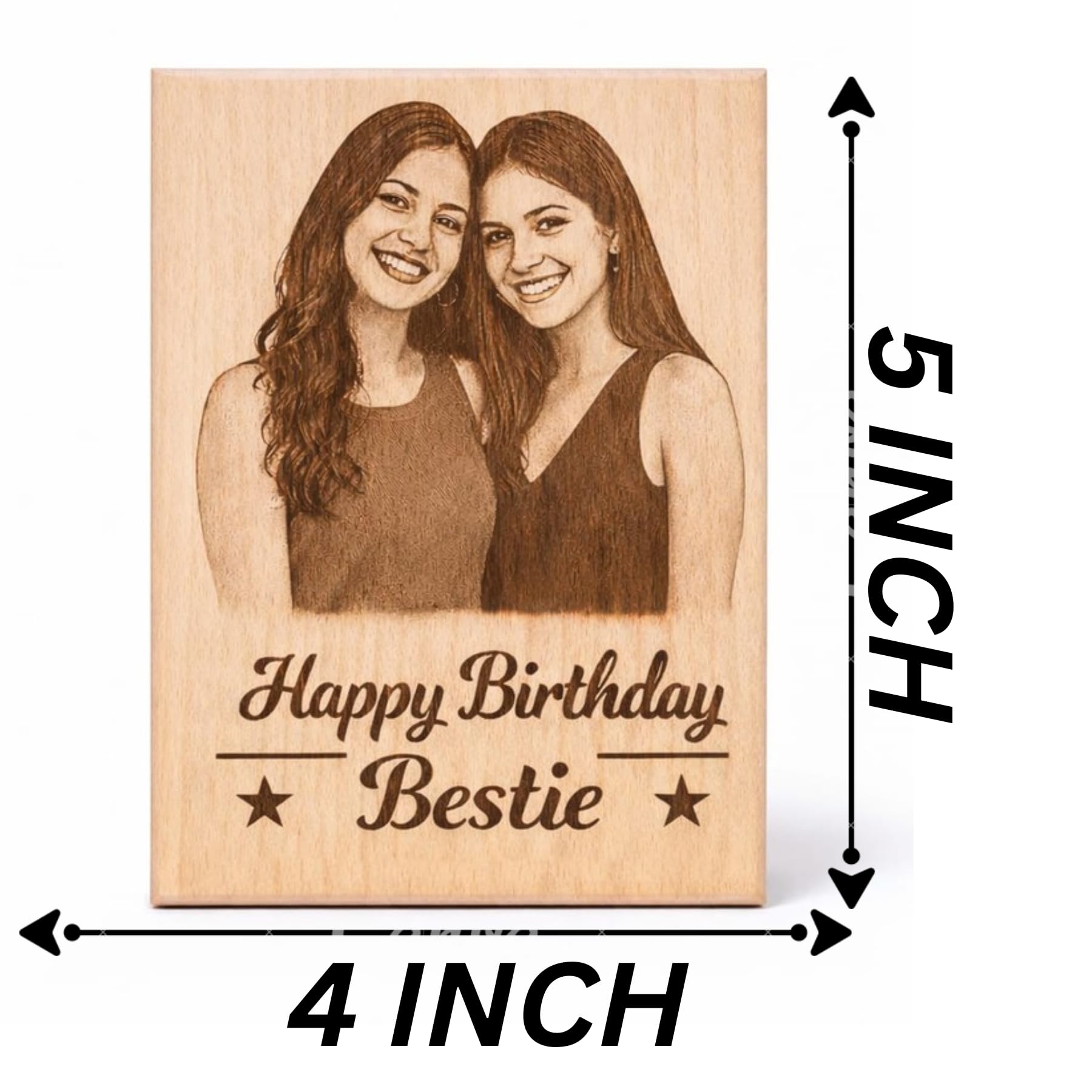 Ramsang Customised Wooden Photo Frame with Engraved Photo & Message Tabletop, Rectangular Photo Plaque for Best Friends Birthday, Anniversary (4x5 Inch)