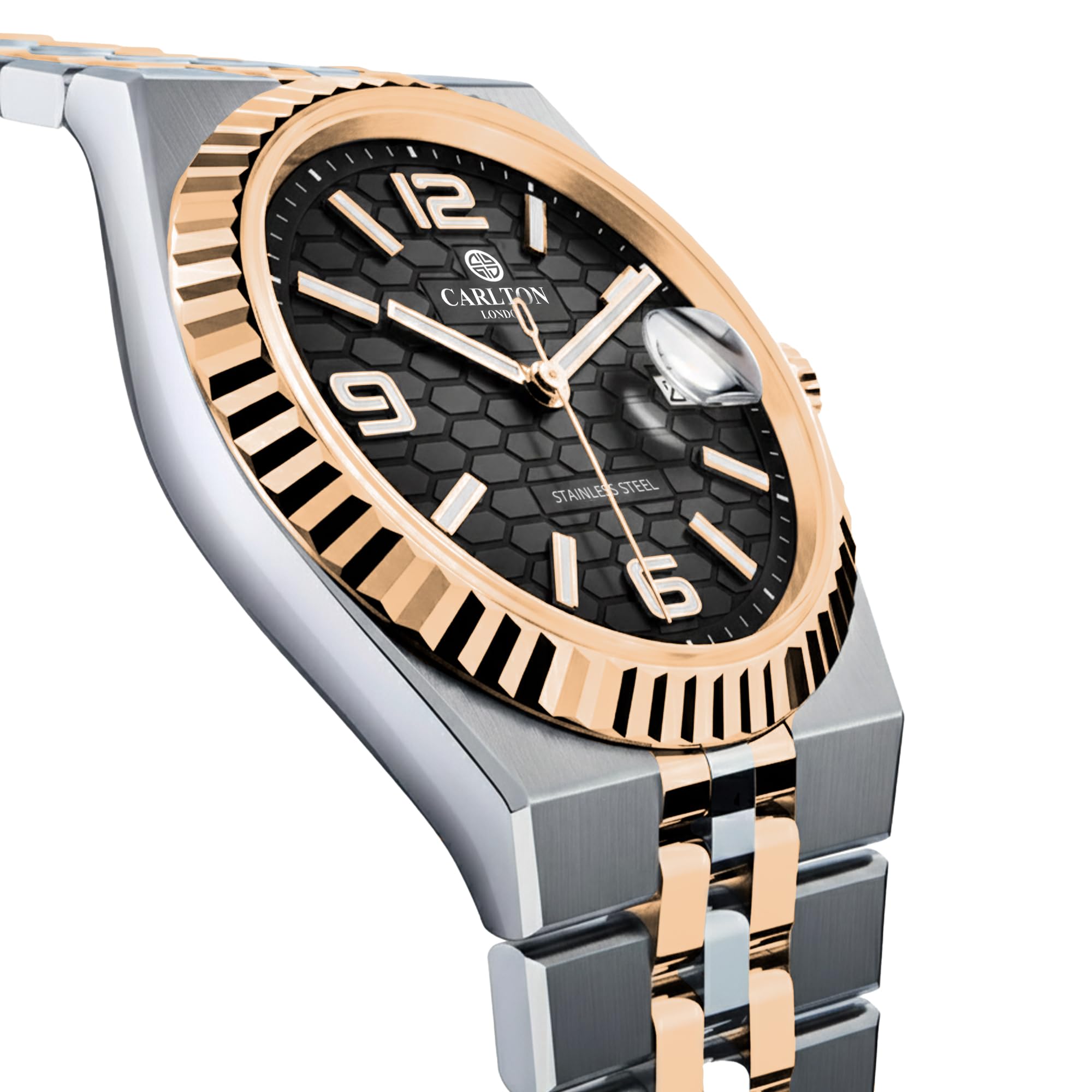 Carlton London Men Rover Analog Watch | Round Dial | Rose Gold Stainless Steel Strap | Quartz Movement | Mineral Glass | 40mm | Water Resistant | Casual & Formal Watch (Rose Gold Black)