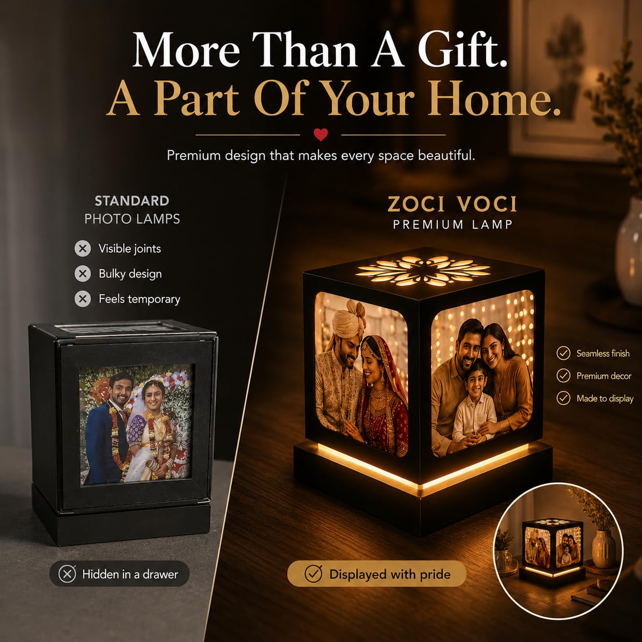 Personalized Rotating Photo Lamp with 4 Photos for Couples – Nostalgia, Romantic Anniversary Special Gifts for Wife, Husband & Girlfriend | Customized LED Memory Lamp for Birthday & Wedding