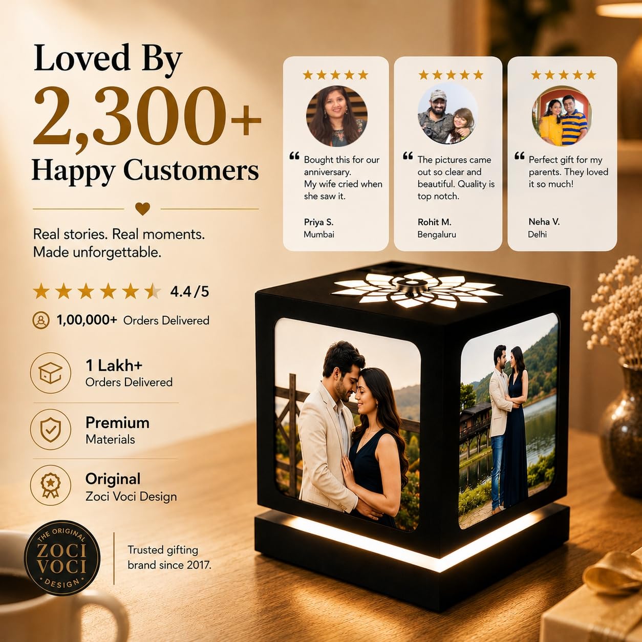 Personalized Rotating Photo Lamp with 4 Photos for Couples – Nostalgia, Romantic Anniversary Special Gifts for Wife, Husband & Girlfriend | Customized LED Memory Lamp for Birthday & Wedding