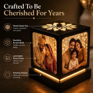 ZOCI VOCI Personalized Rotating Photo Lamp with 4 Photos for Couples – Nostalgia, Romantic Anniversary Special Gifts for Wife, Husband & Girlfriend | Customized LED Memory Lamp for Birthday & Wedding