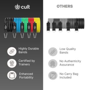 Cult Resistance Bands Set of 11 with Handles, Door Anchor, Ankle Straps & Carry Bag – Heavy Duty Toning Tubes for Full Body Workout, Strength Training, Home Gym & Fitness (Up to 45kg Resistance)