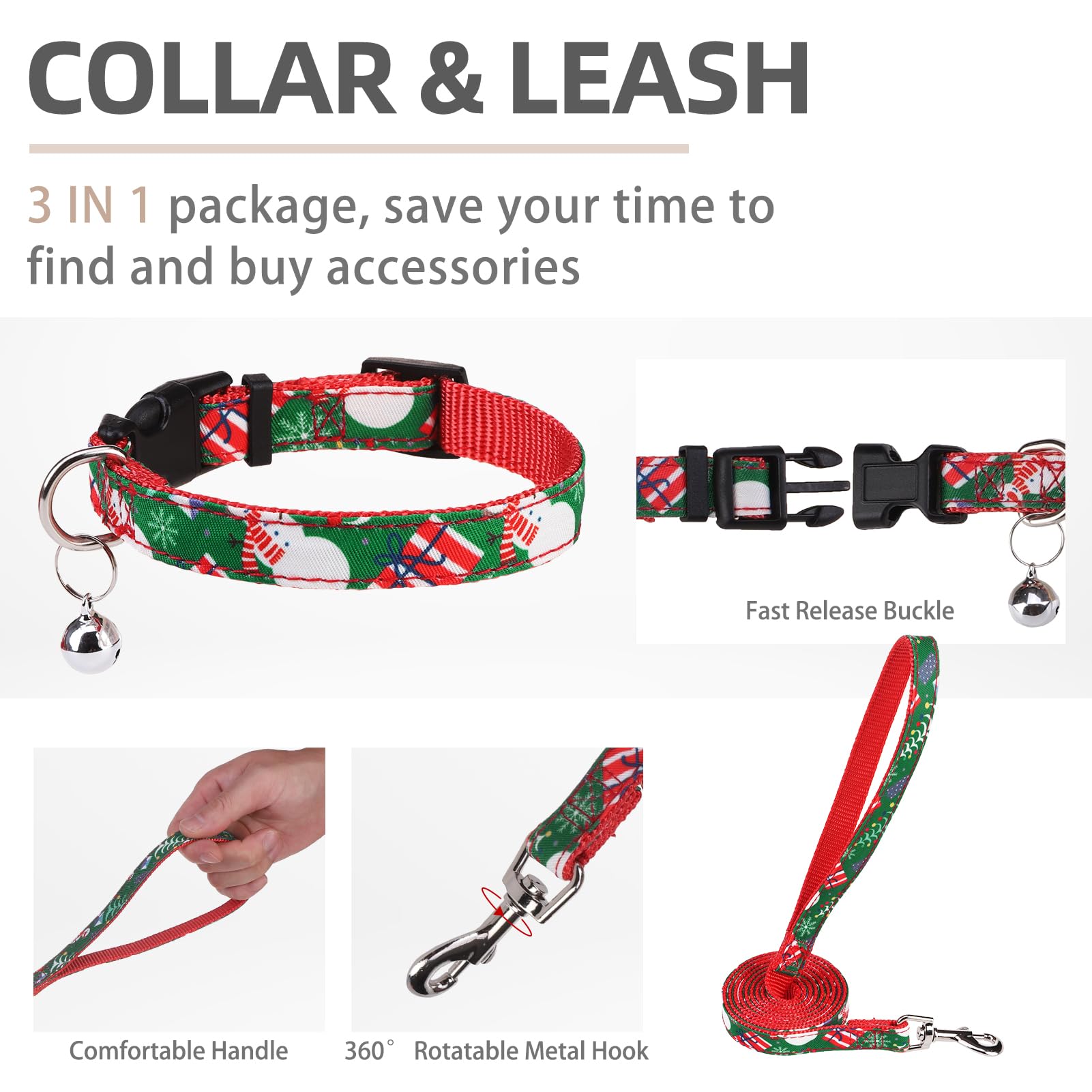 PUPTECK Adjustable Dog Harness Collar and Leash Set Step in No Pull Pet Harness for Small Medium Dogs Puppy and Cats Outdoor Walking Running, Soft Mesh Padded Reflective Vest Harnesses, Christmas, S