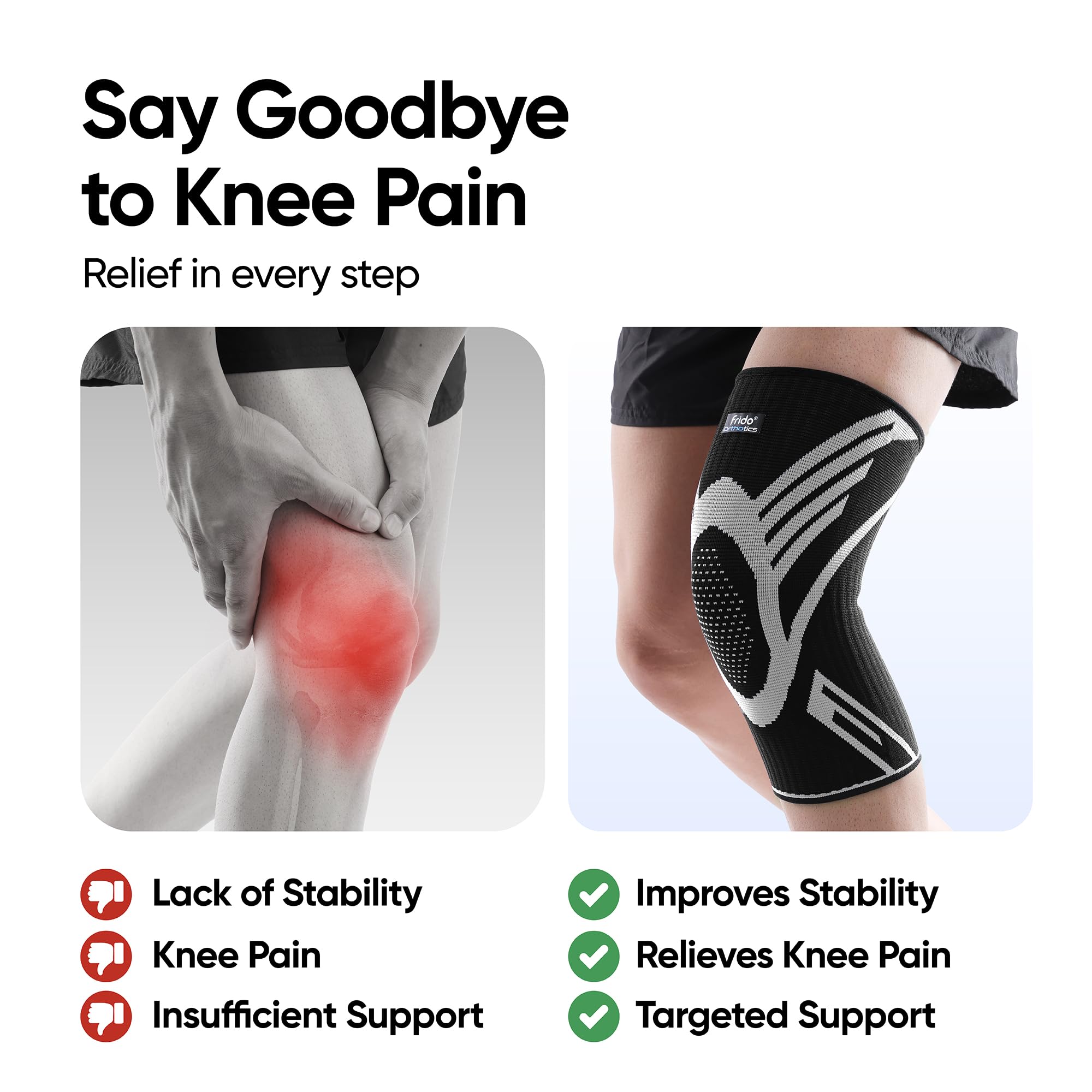 Frido Active Knee Cap Support for Men & Women | Active Compression for Pain Relief & Joint Support | Knee Sleeve for Gym, Running, Jogging, Sports & Workout | Anti-Sweat Knee Brace (1 Pair) Black, Large
