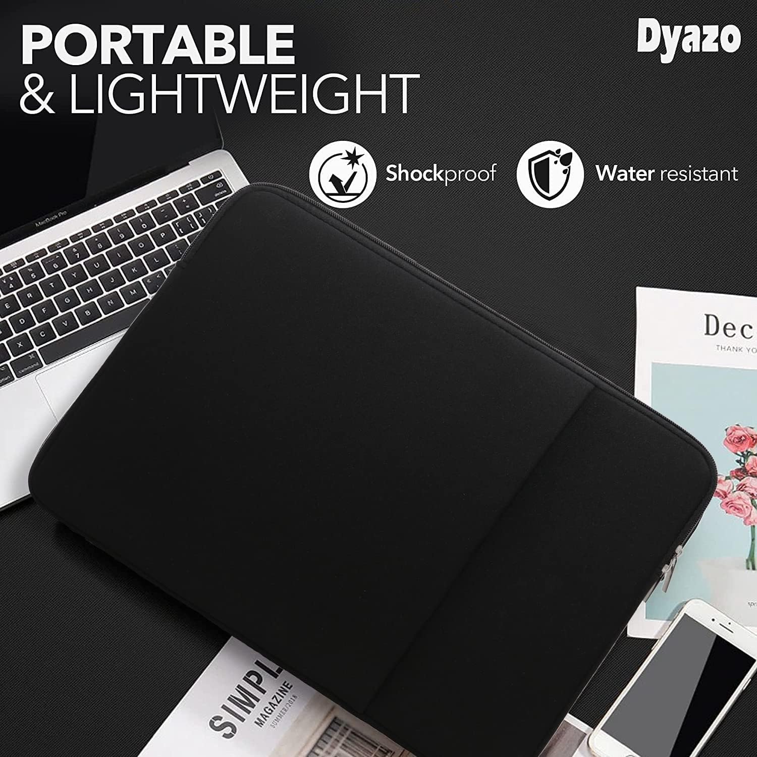 Dyazo 14-14.1 Inch Slim Laptop Sleeve | Water-Resistant & Protective Carrying Case with Front Pocket | Laptop Bag Compatible for MacBook, HP, Dell, Lenovo, Acer, Asus and Other Notebooks (Black)