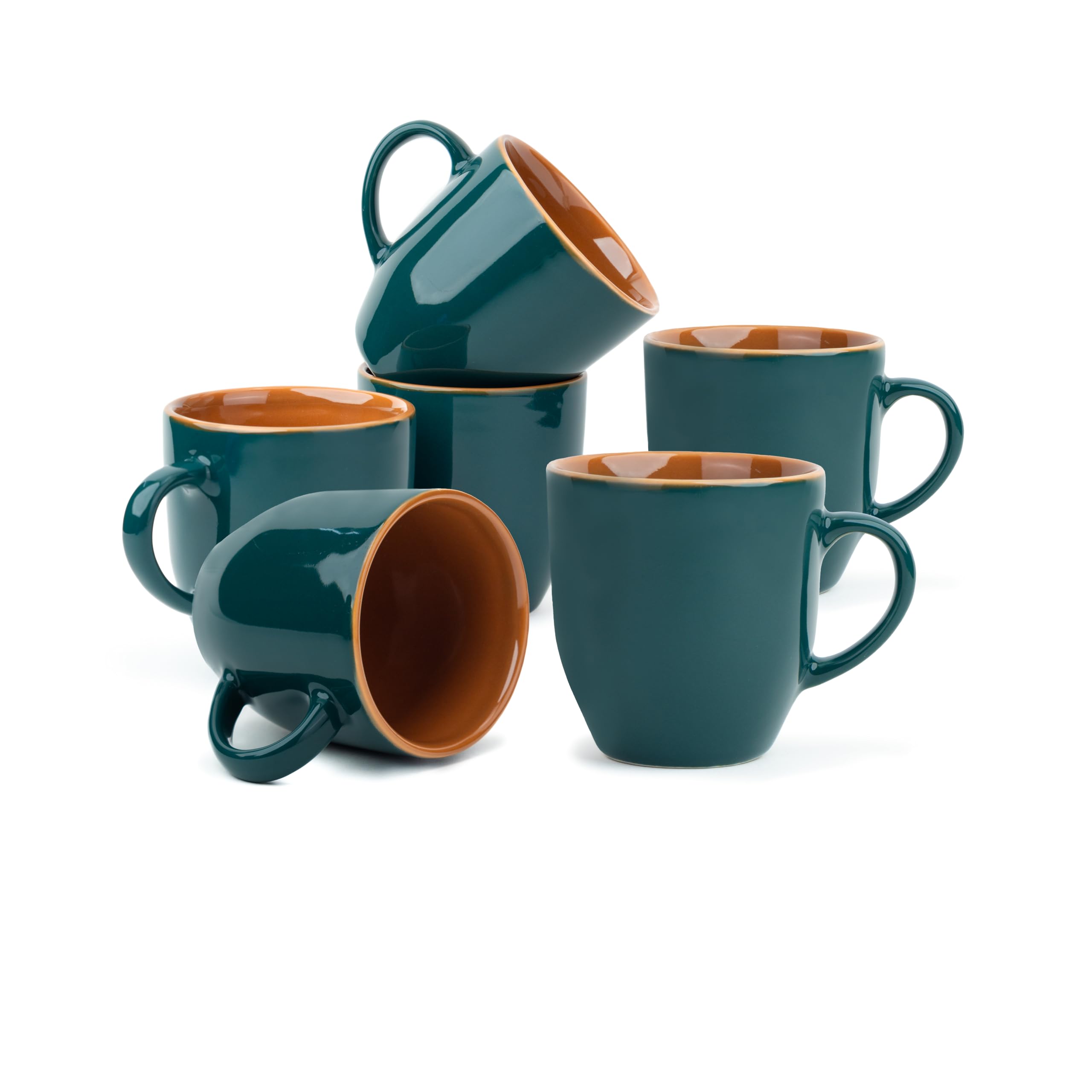 Shay Ceramic Coffee Mug Set, Set of 6, 300ml, Teal Green | Medium Mug | Glossy Finish | Stoneware Coffee Cup Set | Ceramic Cup | Microwave Safe (Teal Green Milk Mug, Set of 6)