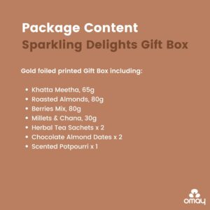 Omay Foods 10 Pcs Sparkling Delights Gift Hamper | Healthy Snacks, Dry Fruits, Herbal Tea & Chocolate | Corporate Gift, Employee Farewell, Work Anniversary & Wedding Return Gift | Oil-Free, Premium
