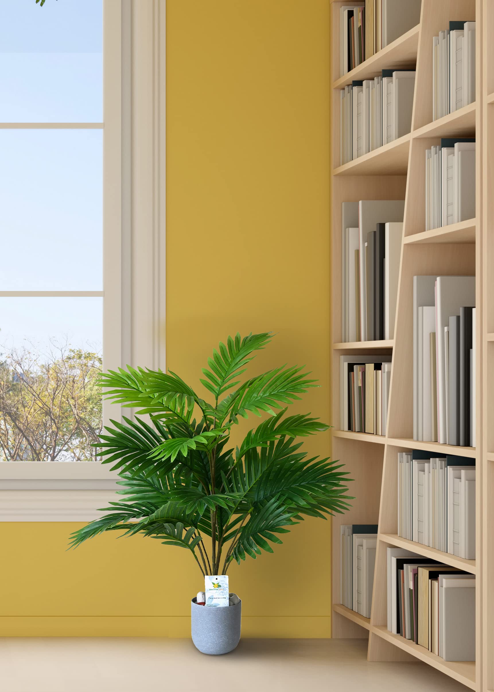 Blooming Floret Artificial Areca Palm 21 Leaves With Pot Big Ornamental Plant For Interior Decor/Home Decor/Office Decor 30 Inch Tall Indoor Tropical Plant Durable, Green