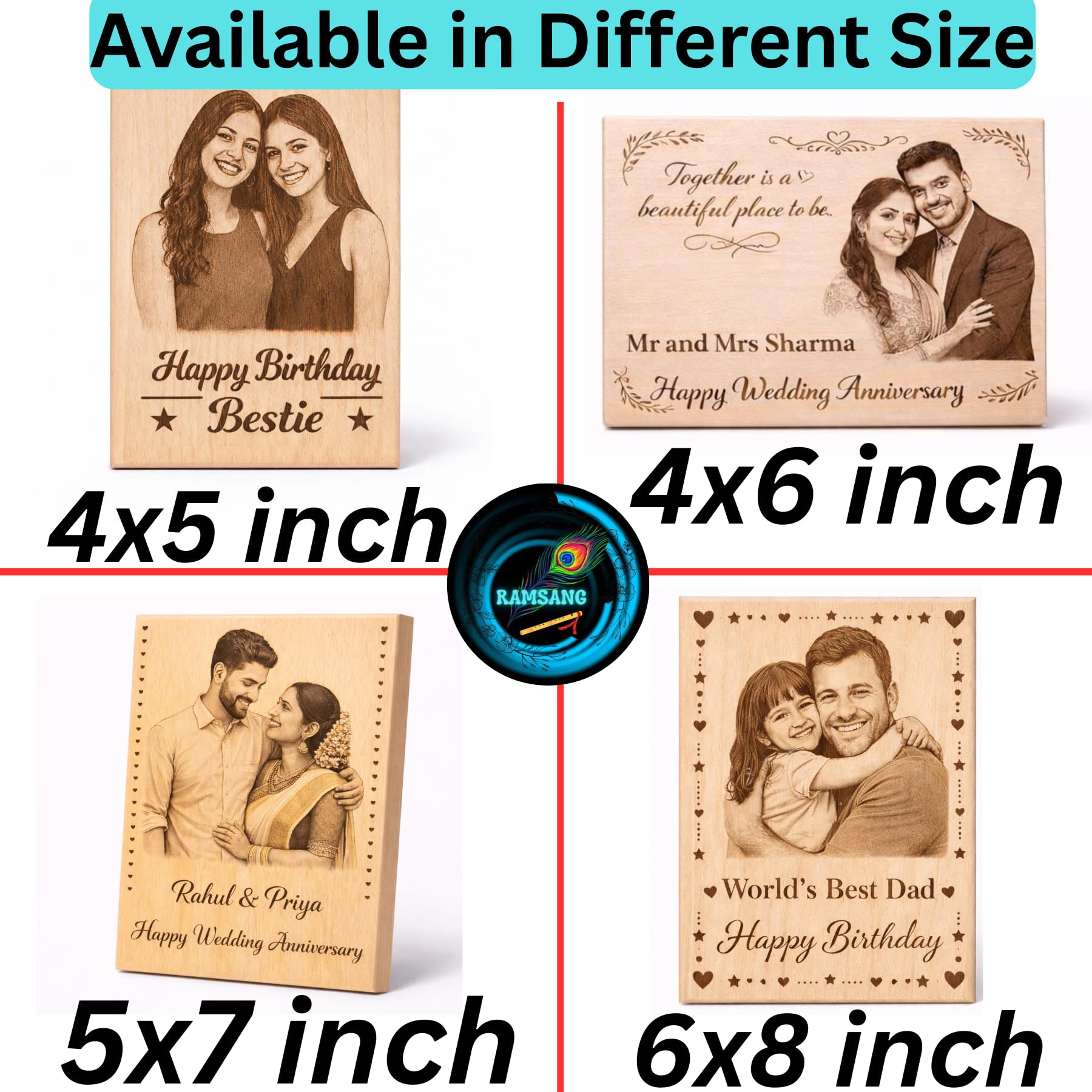 Ramsang Customised Wooden Photo Frame with Engraved Photo & Message Tabletop, Rectangular Photo Plaque for Best Friends Birthday, Anniversary (4x5 Inch)