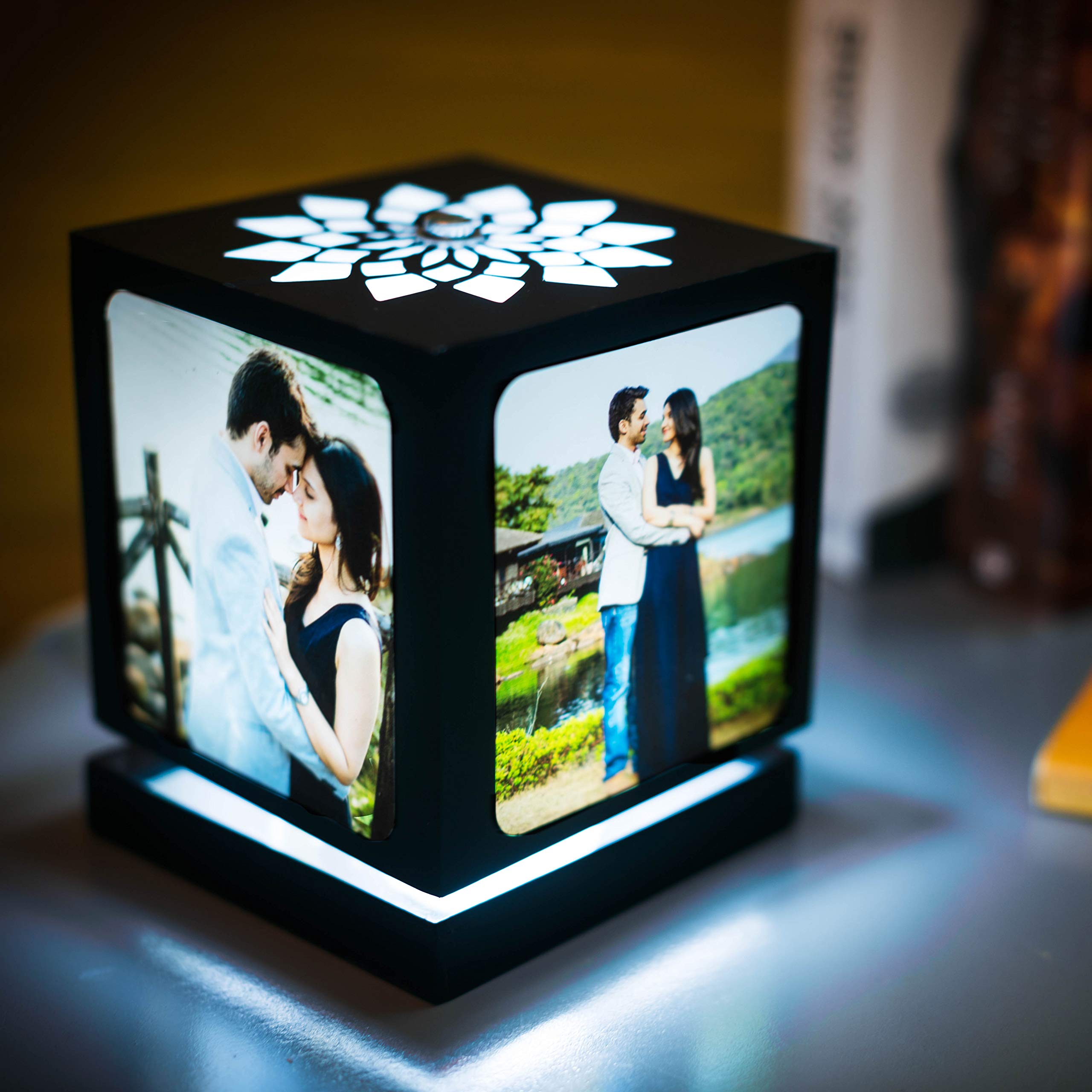 Personalized Rotating Photo Lamp with 4 Photos for Couples – Nostalgia, Romantic Anniversary Special Gifts for Wife, Husband & Girlfriend | Customized LED Memory Lamp for Birthday & Wedding