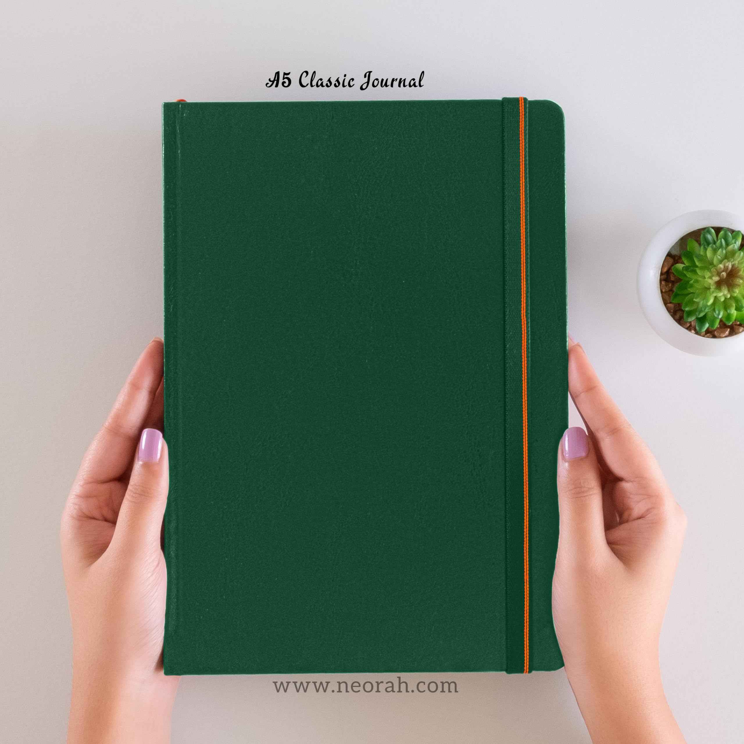 NEORAH — A5 Ruled Classic Notebook -110 Gsm (210x148mm) -Hardcover Ruled Journal| Includes Book Marks| BackPocket |Sticker Label - Office Notebook Journal 160pages | Completely HANDMADE (DARK GREEN)