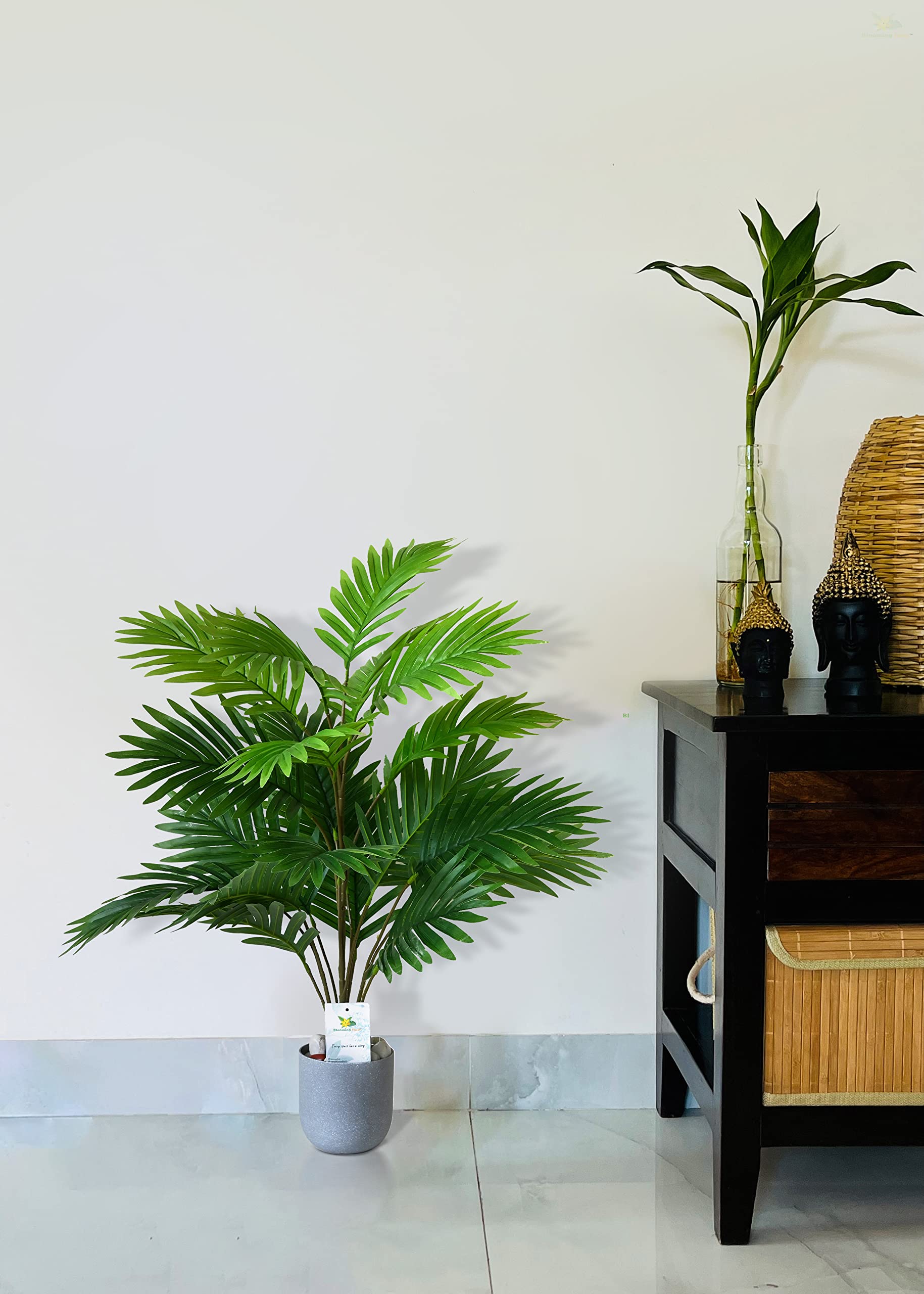 Blooming Floret Artificial Areca Palm 21 Leaves With Pot Big Ornamental Plant For Interior Decor/Home Decor/Office Decor 30 Inch Tall Indoor Tropical Plant Durable, Green