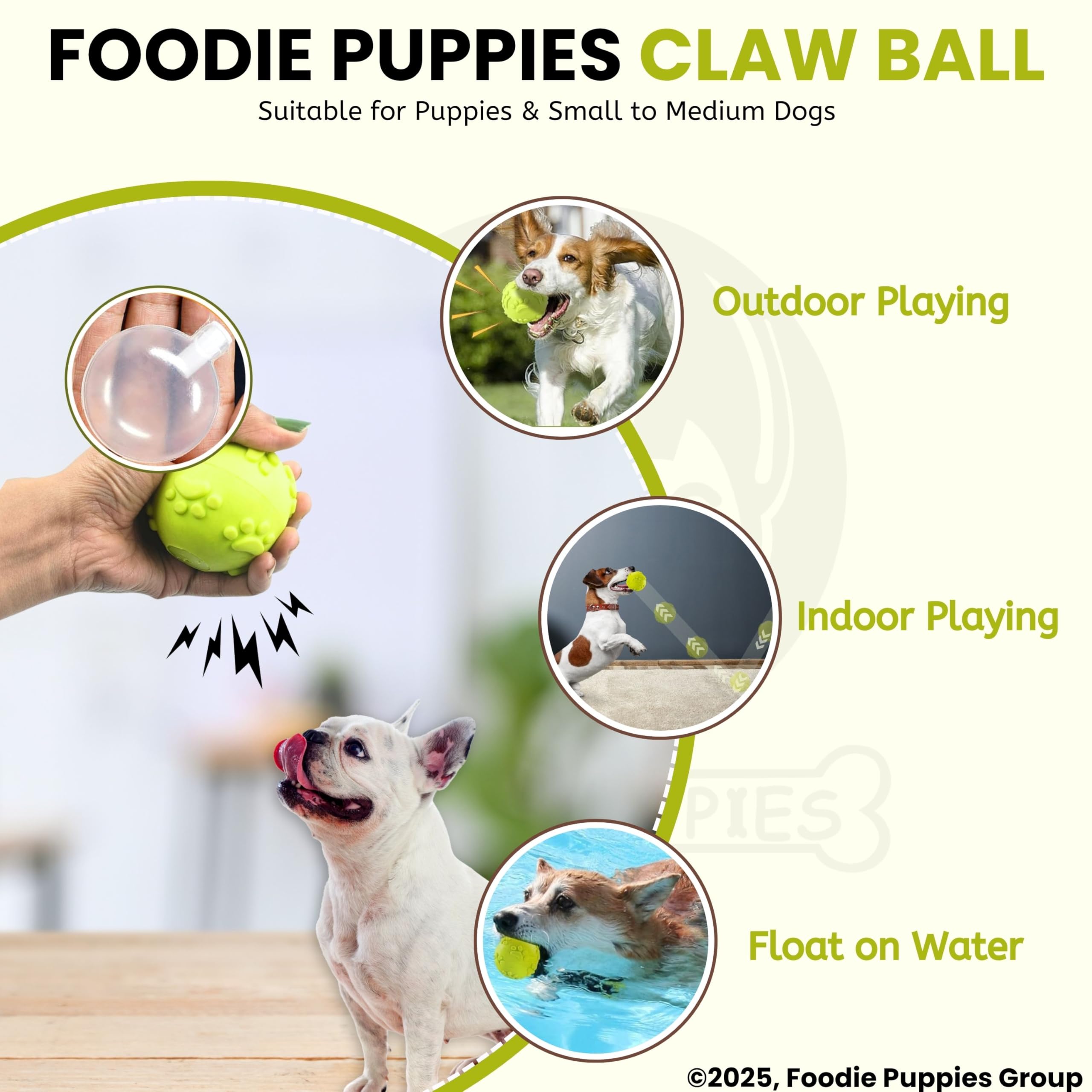 Latex Rubber Squeaky Dog Chew Ball Toy - (Claw Ball, Small) Durable and Safe Fetch Teething Dog Toy for Puppies and Small to Medium Dogs, Paw Design Helps to Clean Teeth (Diameter, 6cm)