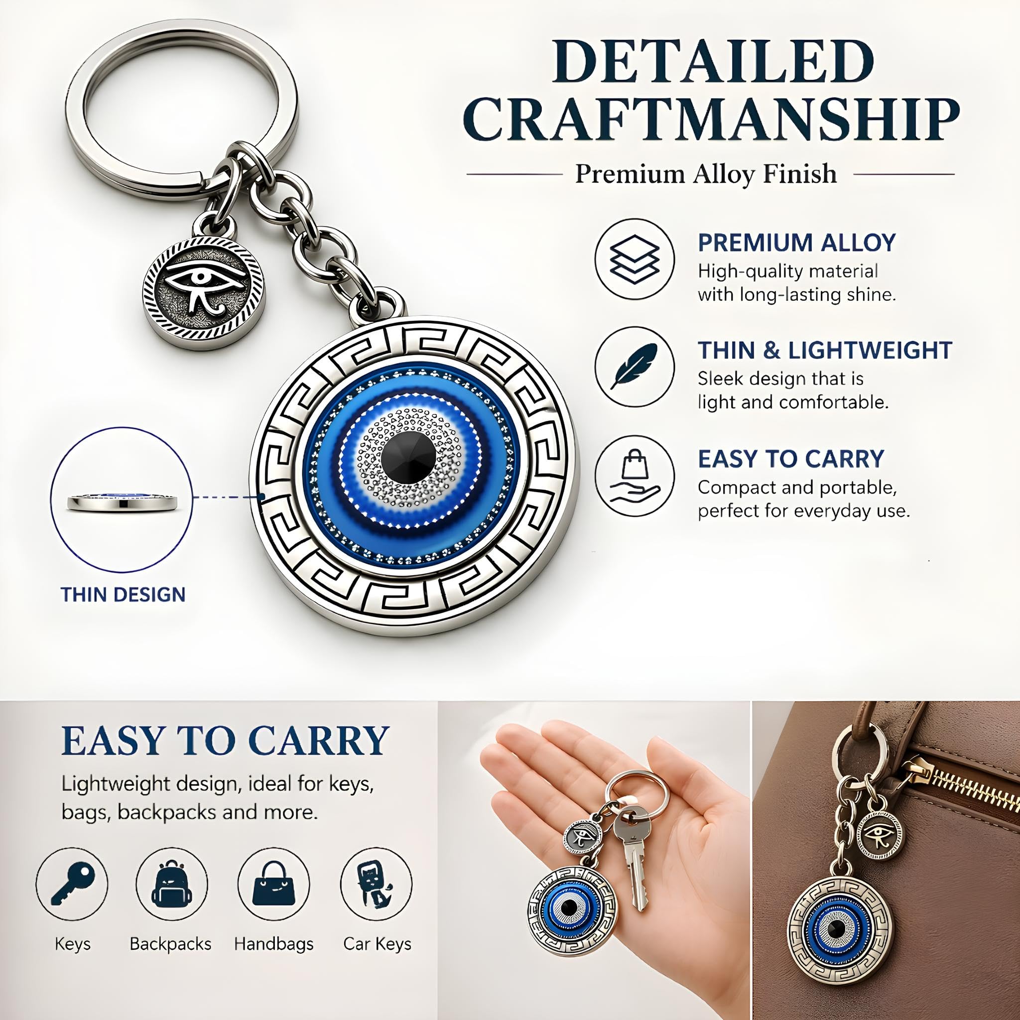 AutokraftZ Evil Eye Keychain for Bike Car and Home Keys with ππ±π΅π²ππΆππ² ππΌπΌπΈ | Good Luck Protection Charm Key Ring | Stylish Evil Eye Key Chain for Positivity | Gifting & Decorative Purpose