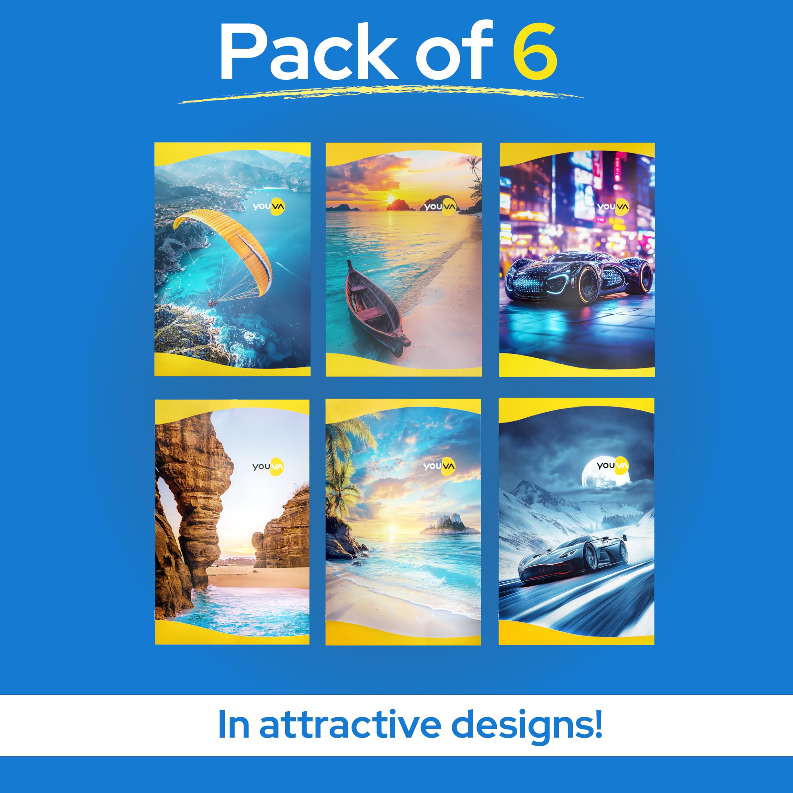 Navneet Youva | Soft Cover Long Notebook for Student | A4 Size (21cm X 29.7cm) | Single Line 172 Pages | Pack of 6