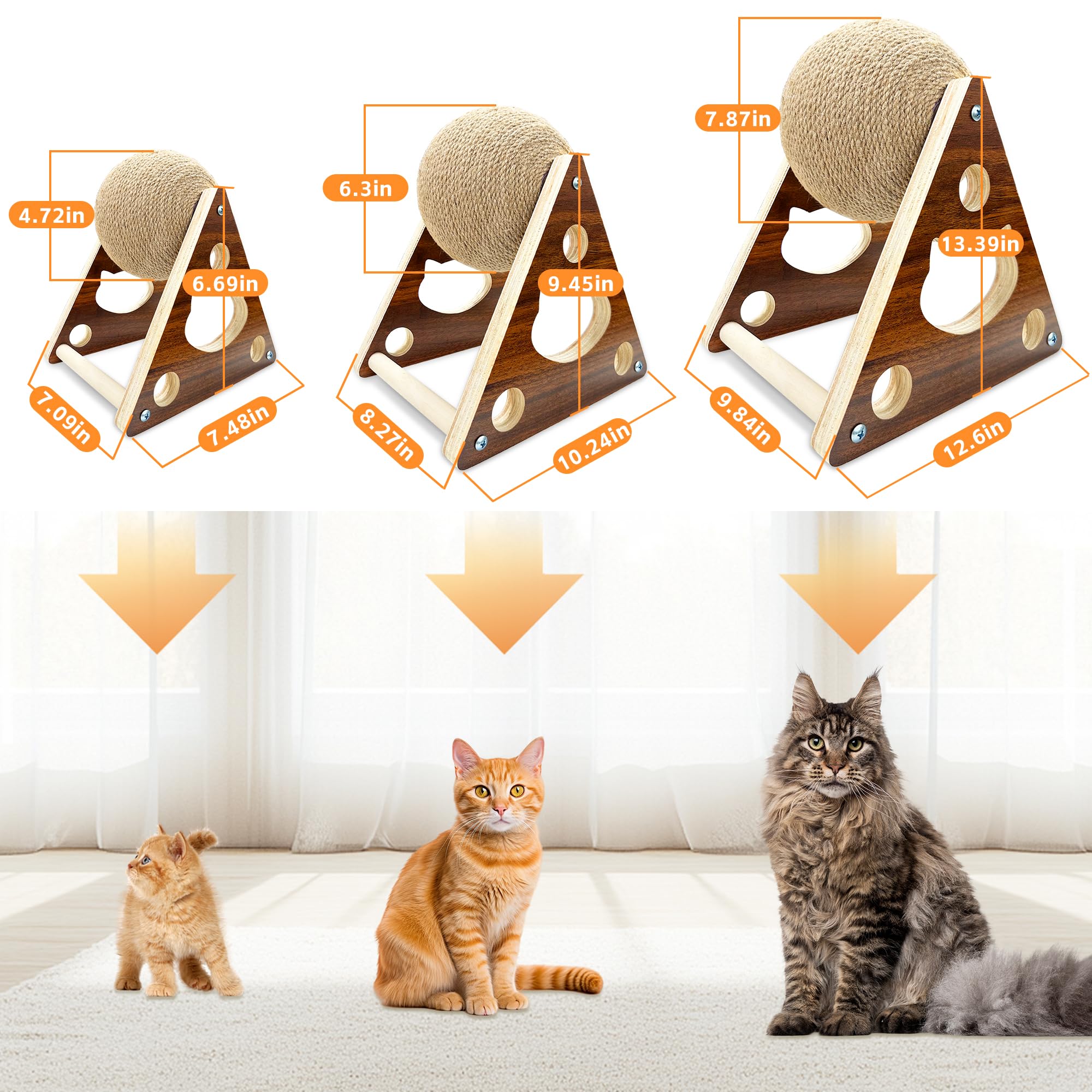 Cat Scratcher Toy,Natural Sisal Rope Cat Scratching Ball Scratcher Toy with Ball for Cats& Kittens&Dogs&Puppy, Interactive Solid Wood Scratcher Pet Toy (Huge)