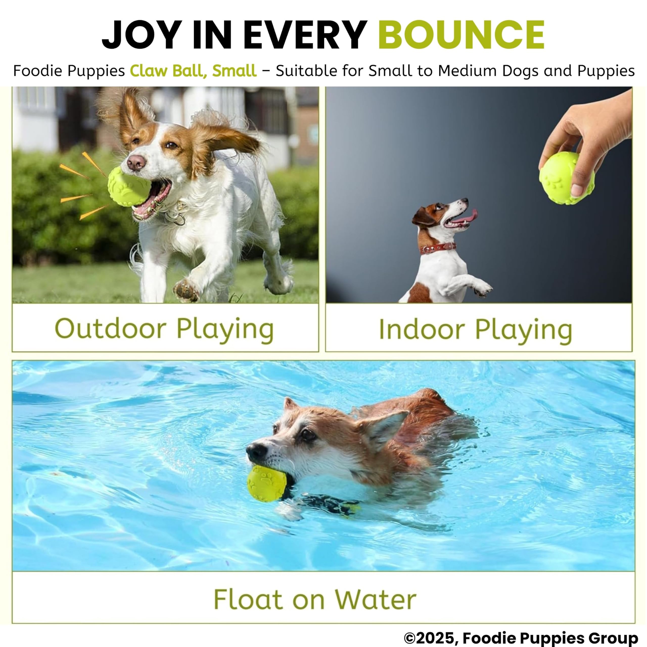 Latex Rubber Squeaky Dog Chew Ball Toy - (Claw Ball, Small) Durable and Safe Fetch Teething Dog Toy for Puppies and Small to Medium Dogs, Paw Design Helps to Clean Teeth (Diameter, 6cm)