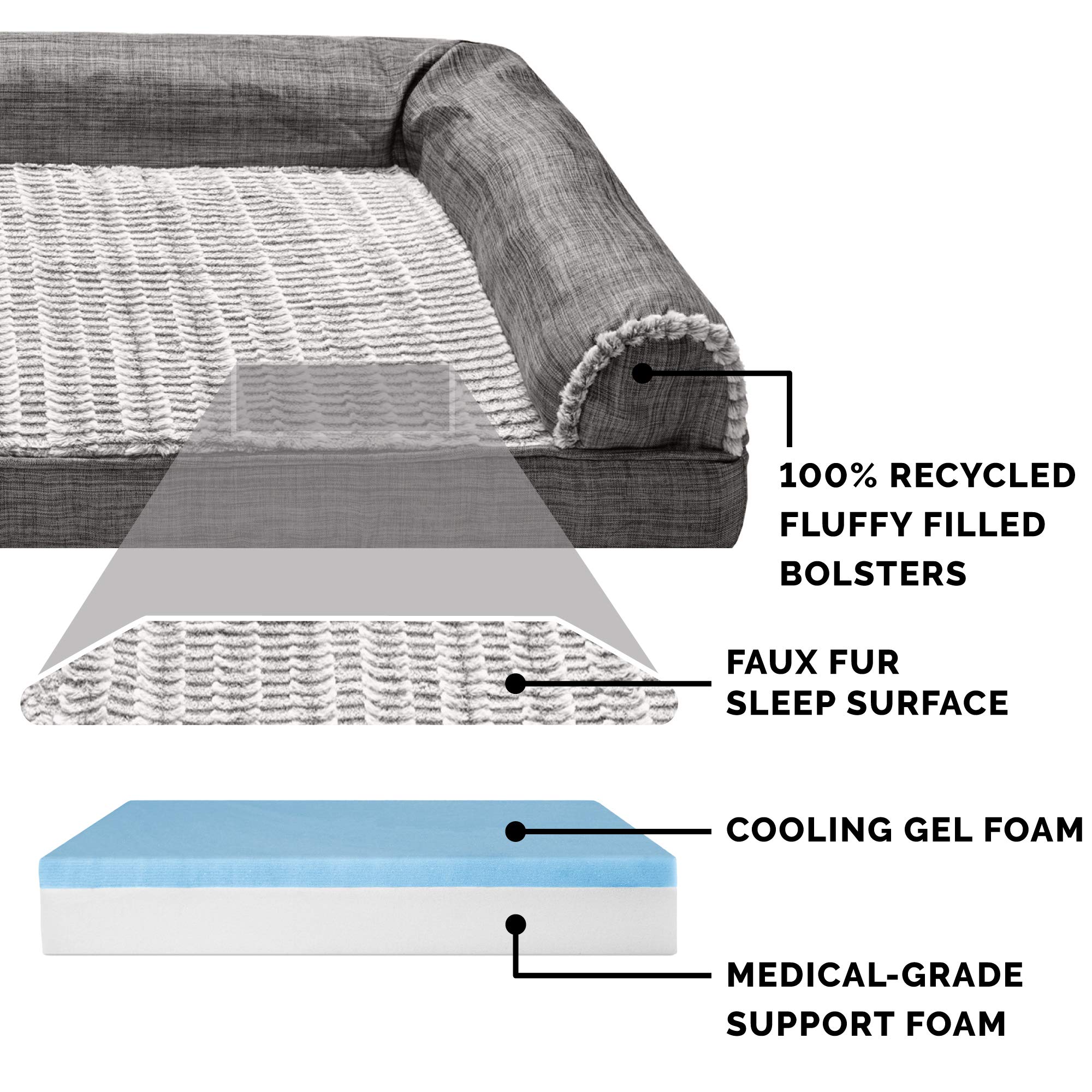Furhaven Pet Bed for Dogs and Cats - Luxe Fur and Performance Linen Sofa-Style Cooling Gel Foam Dog Bed, Removable Machine Washable Cover - Charcoal, Jumbo (X-Large)