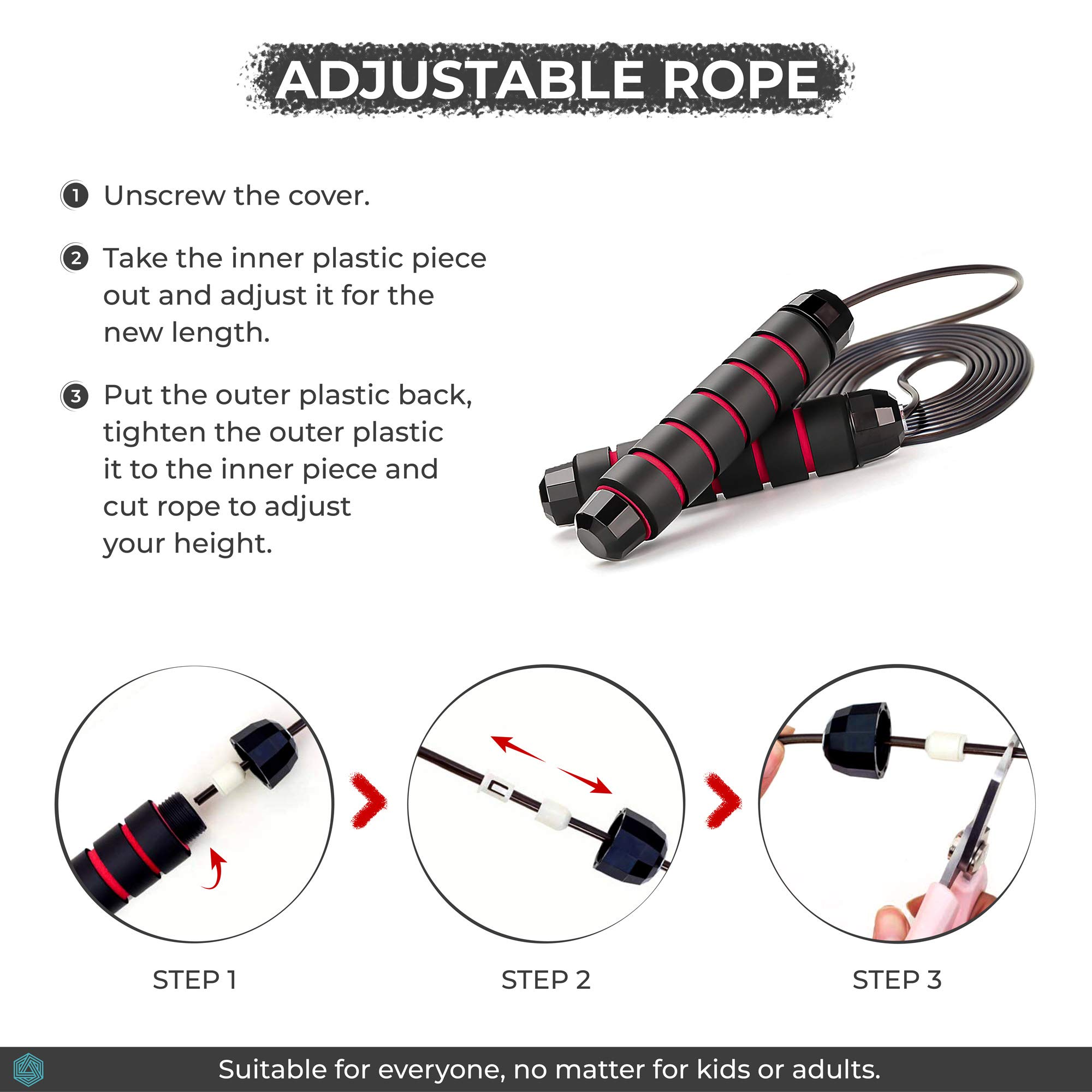 Boldfit Skipping Rope for Men and Women Jumping Rope With Adjustable Height Speed Skipping Rope for Exercise, Gym, Sports Fitness with Weight Bars Adjustable Jump Rope with Weight Bars - Red Black