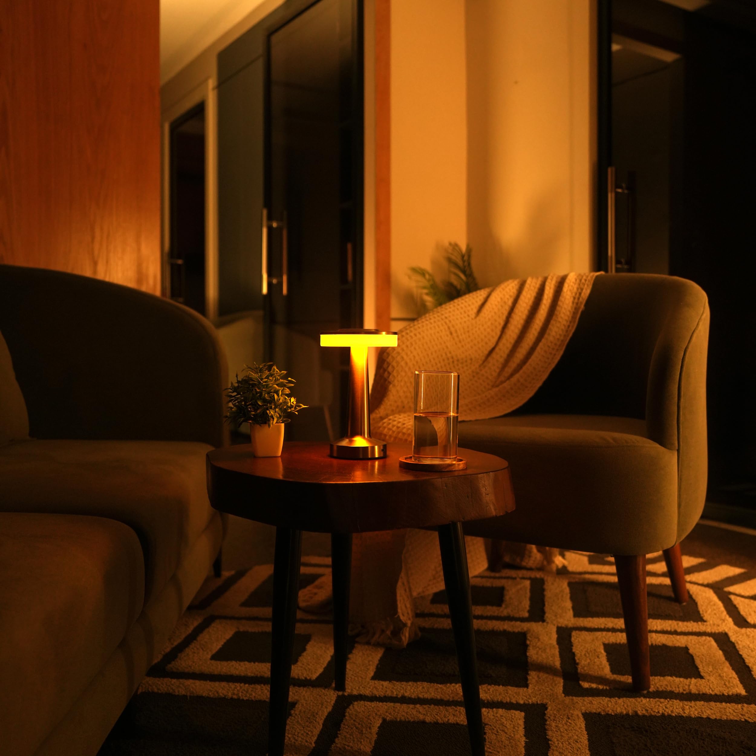 NYRWANA Table Lamp | 2000mAh Battery | Home Decor, Lamp, Lamps for Bedroom and Living Room, Stepless Dimming, 3 Colour Touch Control, USB-C Charging (Metal - Gold)