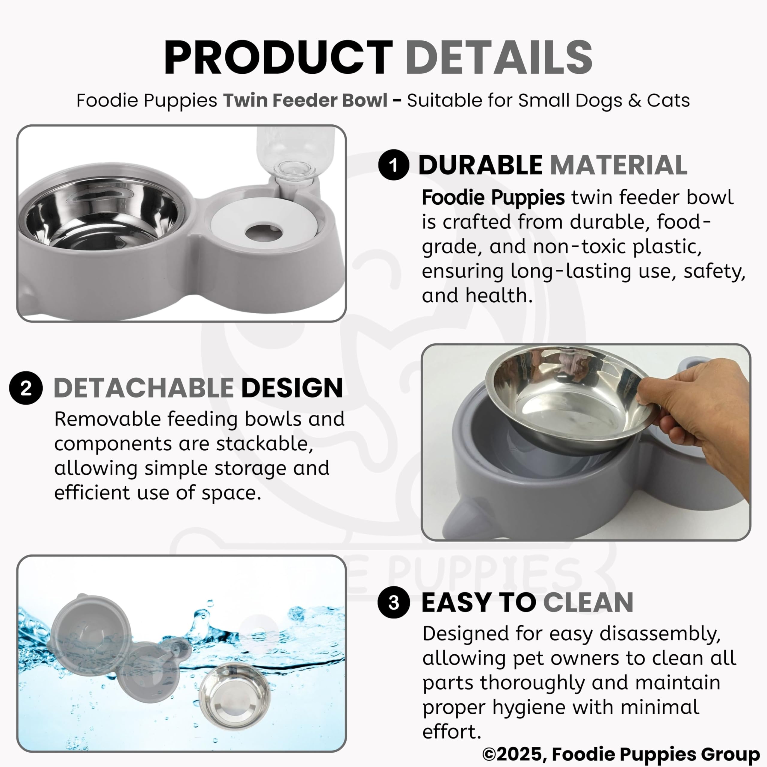 Foodie Puppies 2-in-1 Pet Feeding Bowl and Water Bottle Set for Puppies and Cats | Stainless Steel Bowl | Wet and Dry Food Bowl with Automatic Water Flowing Dispenser Bottle