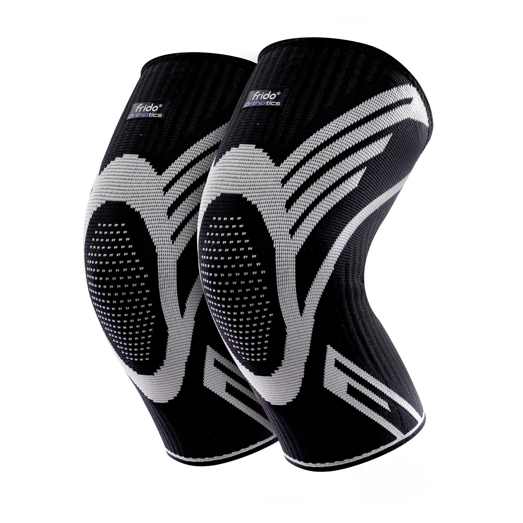Frido Active Knee Cap Support for Men & Women | Active Compression for Pain Relief & Joint Support | Knee Sleeve for Gym, Running, Jogging, Sports & Workout | Anti-Sweat Knee Brace (1 Pair) Black, Large