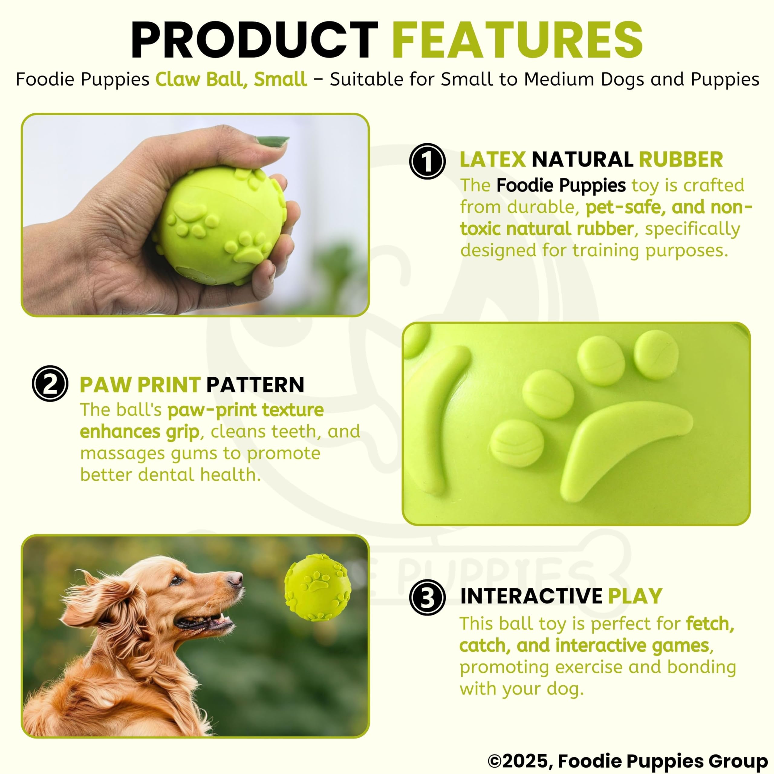 Latex Rubber Squeaky Dog Chew Ball Toy - (Claw Ball, Small) Durable and Safe Fetch Teething Dog Toy for Puppies and Small to Medium Dogs, Paw Design Helps to Clean Teeth (Diameter, 6cm)