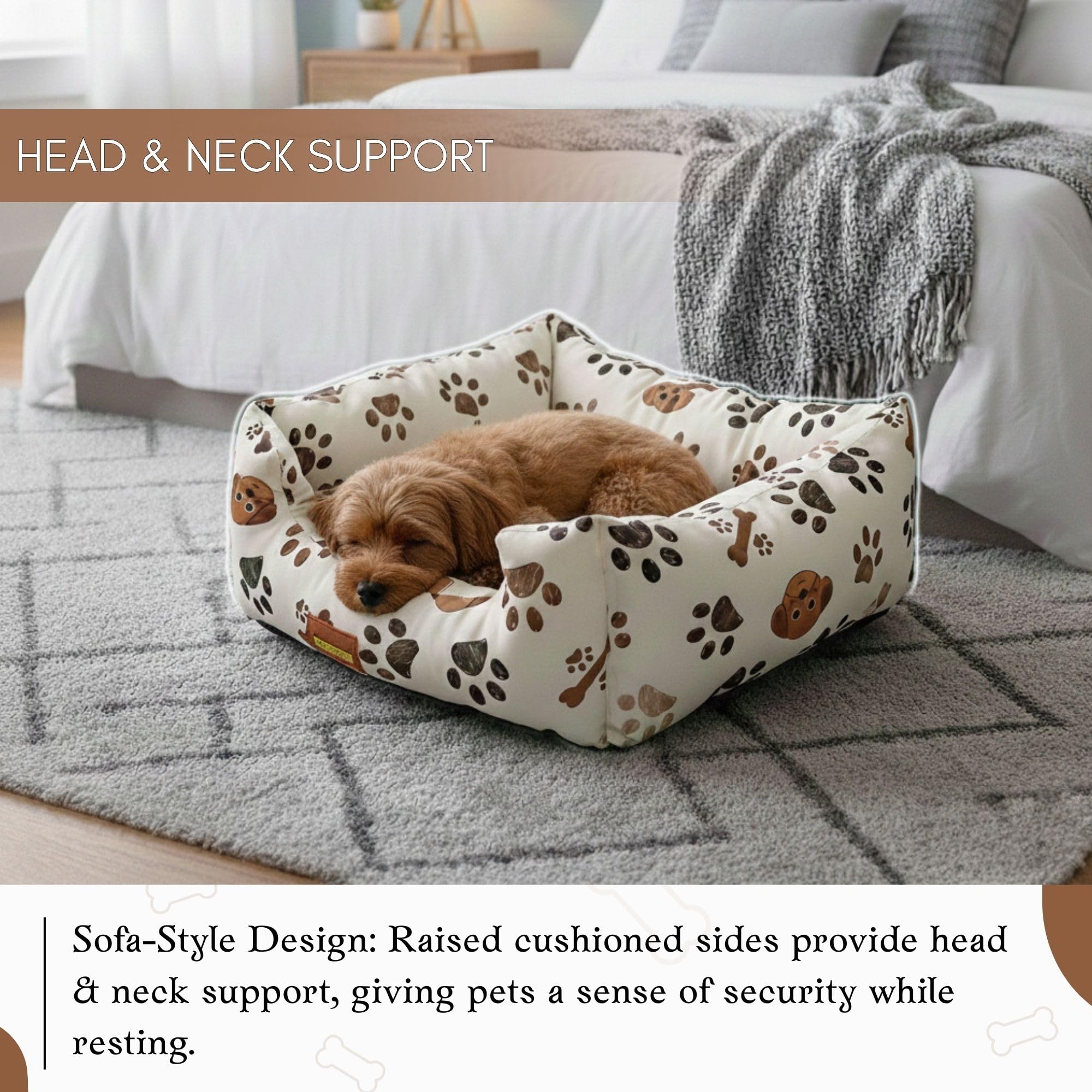 SITSNOOZE XXXL Dog Bed (45kg+) for Tibetan Mastiff, Saint Bernard, Bully Kutta - Giant Orthopedic Washable Mattress, Heavy Duty Calming Sofa Lounger, Waterproof Cushion (Beige Printed, XXXL)