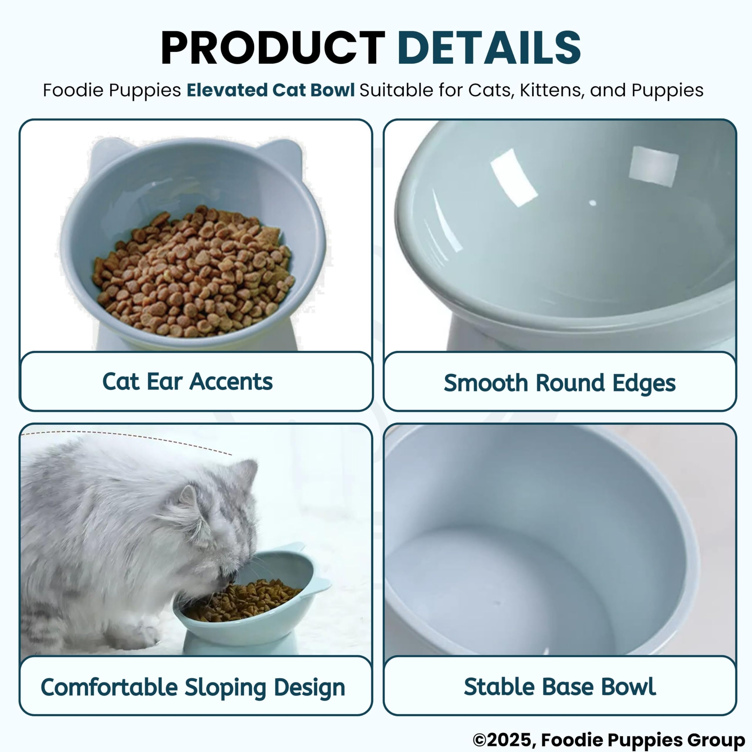 Foodie Puppies Elevated Cat Bowl Feeder Food Water Feeder Bowl for Cats, Kittens & Puppies | Persian Cat Food Bowl Tilted Raised Bowl Anti Vomiting 15° Slanted Bowl (Color May Vary)