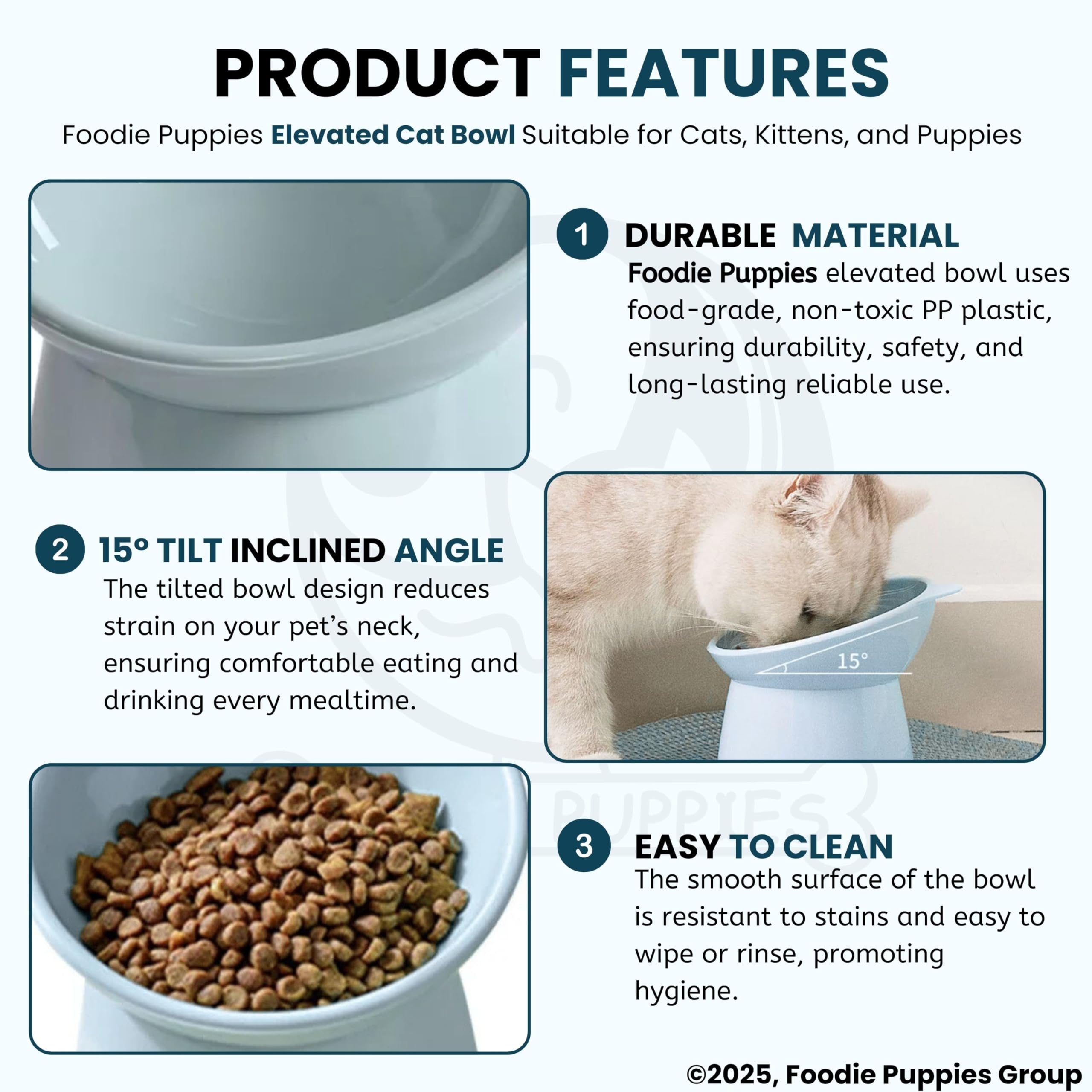 Foodie Puppies Elevated Cat Bowl Feeder Food Water Feeder Bowl for Cats, Kittens & Puppies | Persian Cat Food Bowl Tilted Raised Bowl Anti Vomiting 15° Slanted Bowl (Color May Vary)