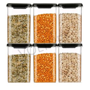 VOLTURI Air Tight Containers for Kitchen Storage (Pack of 6, 1200 ML), Kitchen Storage Box, Airtight Container Set, Fridge Storage Containers for Pulses, Cereals, Grains, Fruits, Vegetables
