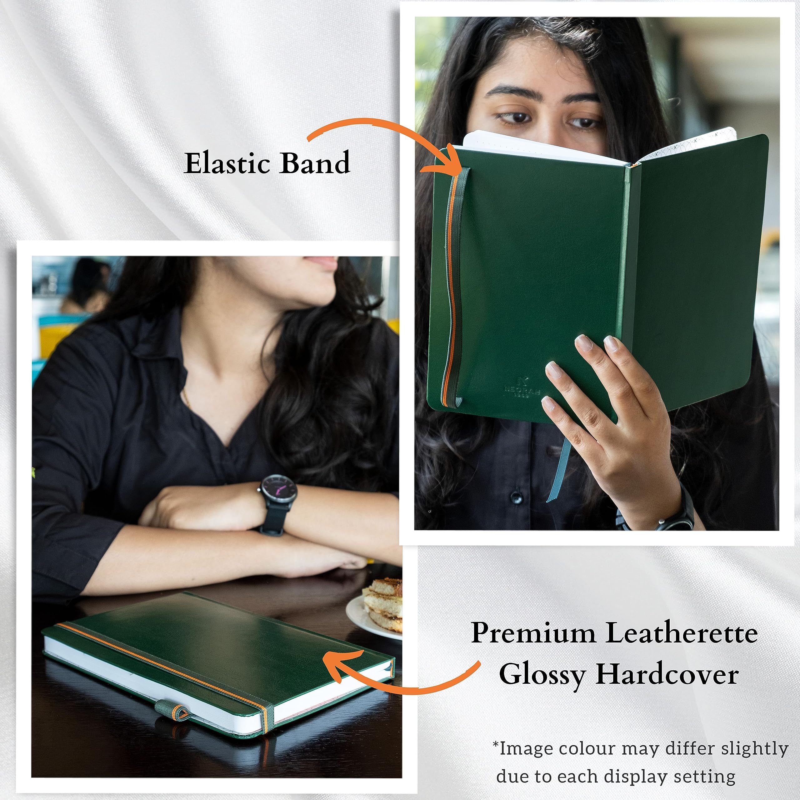 NEORAH — A5 Ruled Classic Notebook -110 Gsm (210x148mm) -Hardcover Ruled Journal| Includes Book Marks| BackPocket |Sticker Label - Office Notebook Journal 160pages | Completely HANDMADE (DARK GREEN)