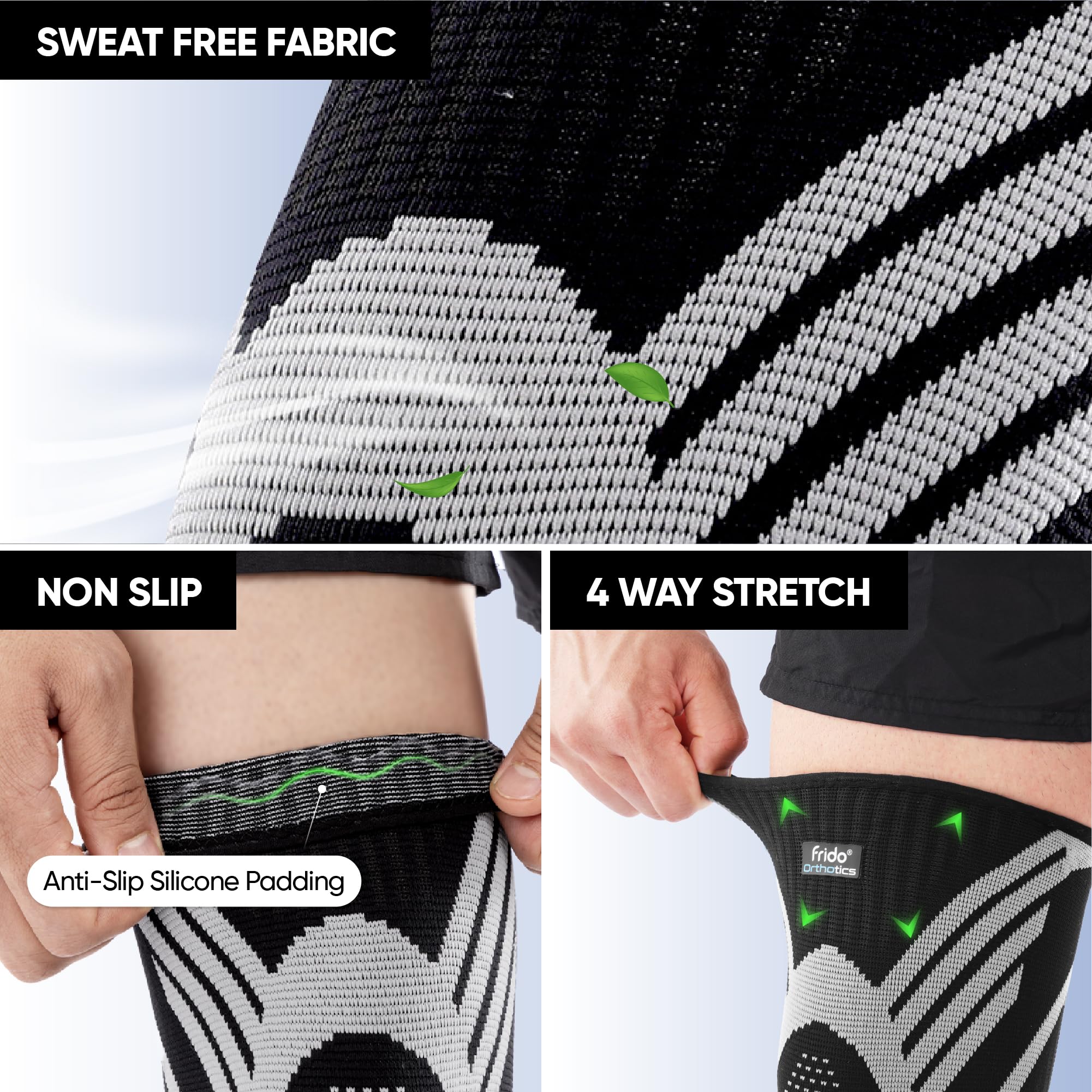 Frido Active Knee Cap Support for Men & Women | Active Compression for Pain Relief & Joint Support | Knee Sleeve for Gym, Running, Jogging, Sports & Workout | Anti-Sweat Knee Brace (1 Pair) Black, Large