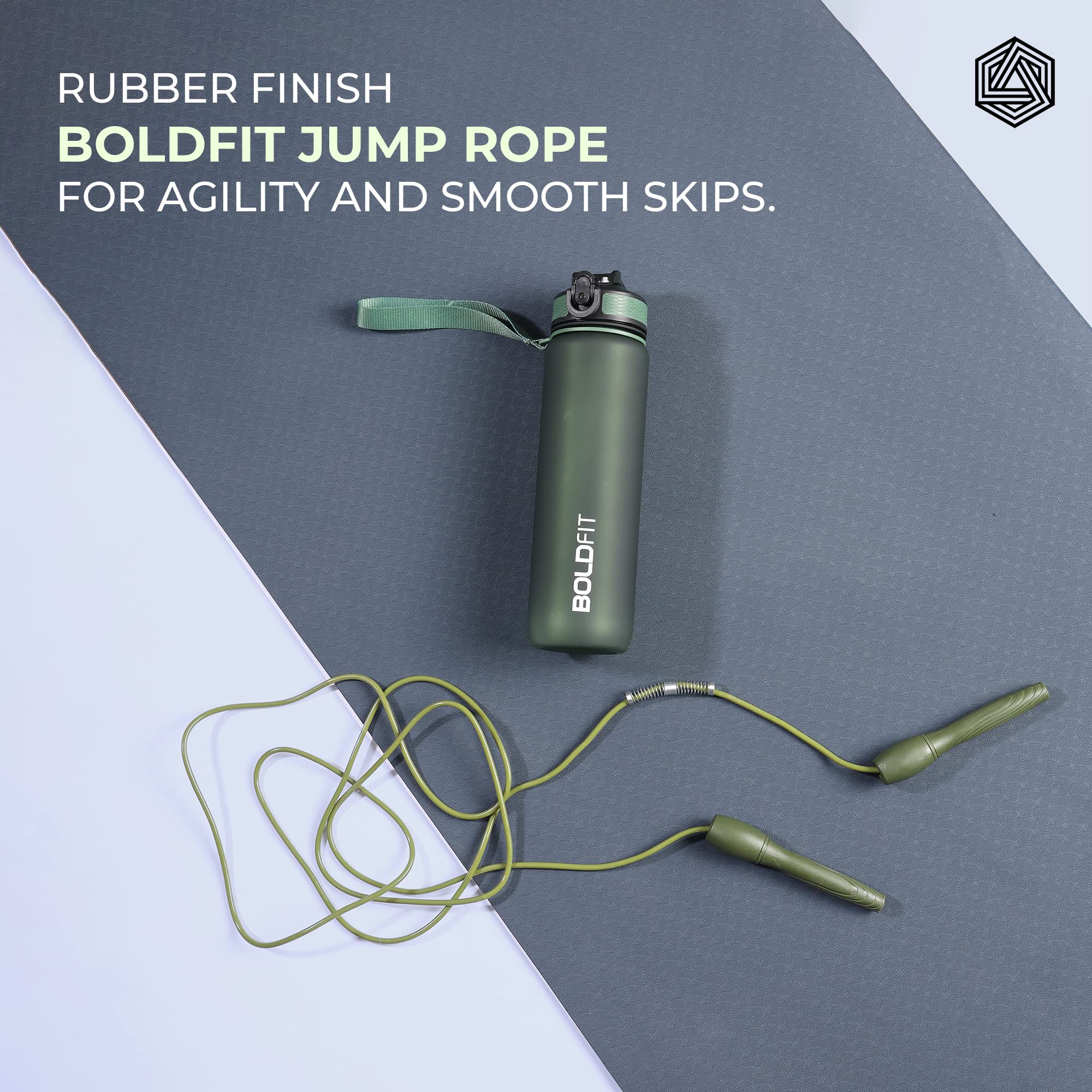 Boldfit Skipping Rope for Men and Women Jumping Rope With Adjustable Height Speed Skipping Rope for Exercise, Gym, Sports Fitness Adjustable Jump Rope Army Green Light-Dark Green